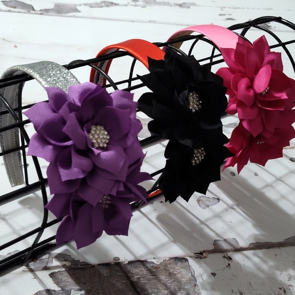 Flower Headbands in Purple, Black, and Pink Kid Headbands - Picture 2 of 4
